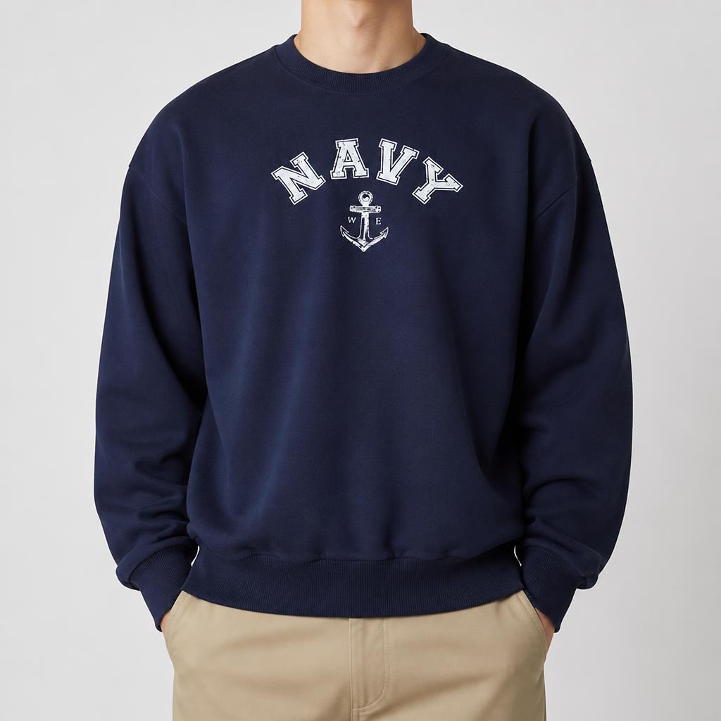 밀리브로 NAVY 앵커 크랙 해군 오버핏 맨투맨 4