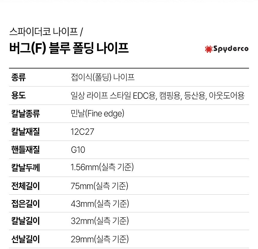 스파이더코 버그 F 블루 초소형 폴딩 나이프 11