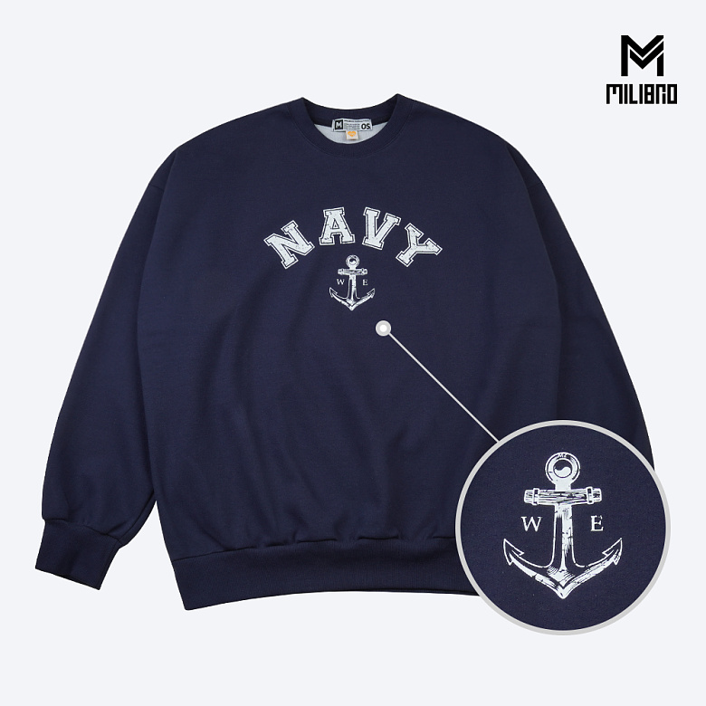 밀리브로 NAVY 앵커 크랙 해군 오버핏 맨투맨